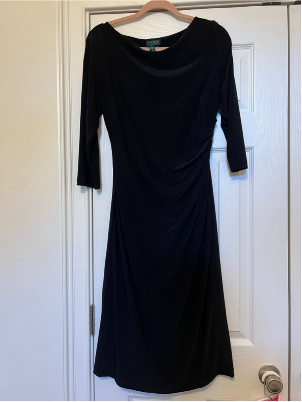 Women's Lauren Ralph Lauren Black Midi Dress with Side Ruching Size 14